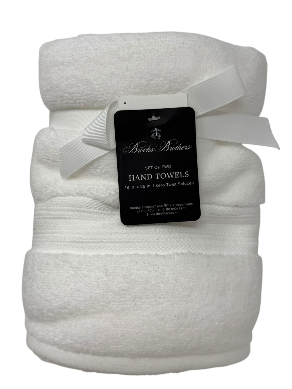 Brooks Brothers Set of 2 Premium Hand towels Bright White Cotton NWT